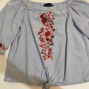 Off the shoulder Embroidered Denim Top